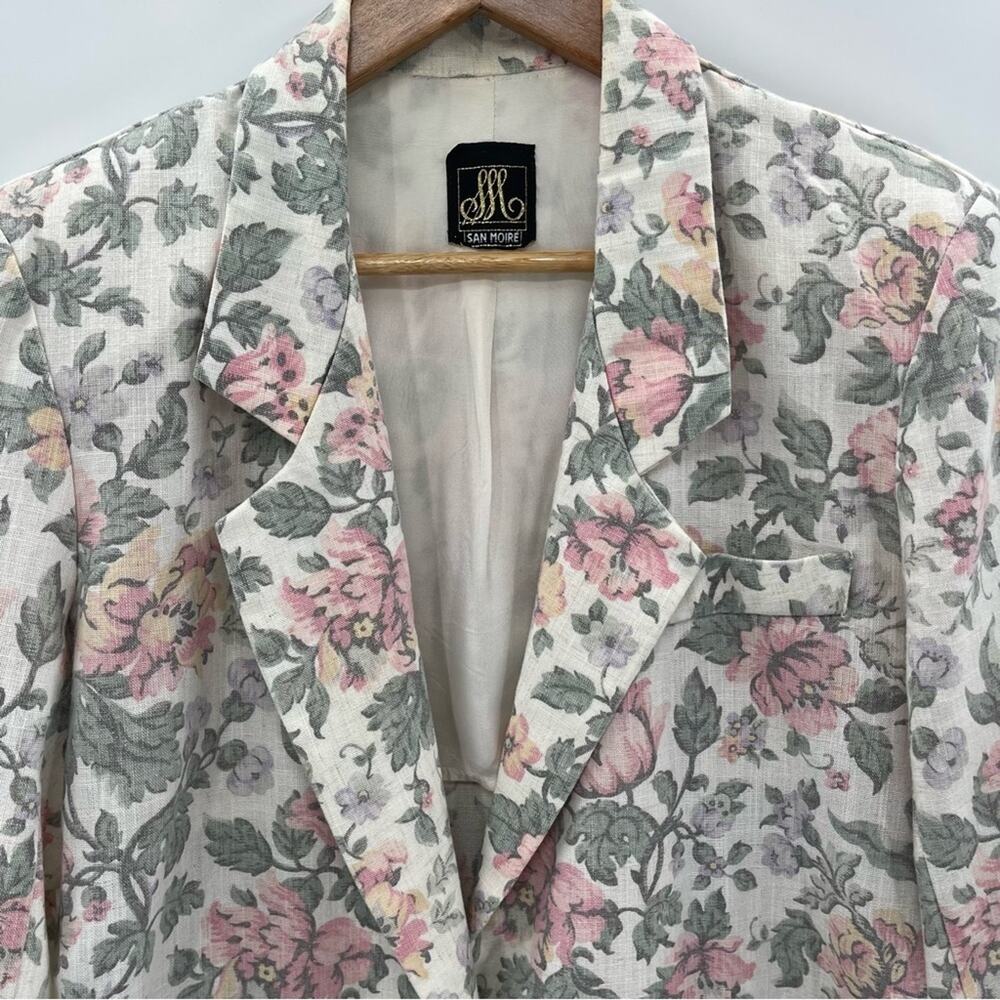 Vintage USA Floral Cottagecore Coastal Grandma Blazer Patch Pockets Size Medium - Picture 2 of 9